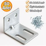 Badem10 Metal L Demiri 30X25X38 mm (50 Adet) Raf Mobilya Köşe Destek Aparatı Dayanıklı Duvar Sabitleme Seti - Metalik Gri