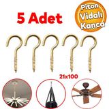 Badem10 Metal Piton Vidalı Gerdirme 21x100 Çekme Kaldırma Tavan Açık Ağız Kancalı Avize Asma Kiti 5 Adet