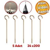 Badem10 Metal Piton Vidalı Gerdirme 24x200 Çekme Kaldırma Tavan Açık Ağız Kancalı Avize Asma Kiti 5 Adet