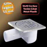 Badem10 Metal Plastik Yer Süzgeci Banyo Izgara Lavabo Pis Su Gideri Kapak Yandan Çıkışlı Yer Sifon 50 mm