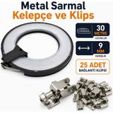 Badem10 Metal Rulo Kelepçe Tp 9mm 30 Metre + 25 Adet Bağlantı Klipsi Kelepçe Tamir Seti - Metalik Gri