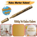 Badem10 Metalik Yaldızlı Gold Renk Markör Kalemi Kalıcı Rötüş Yazı Marker Metal Plastik Cam Ahşap Tüm Yüzey - 1 Adet