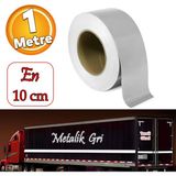 Badem10 Metalize Gri Renk Düz Desensiz En 10 cm 1 mt Ikaz Bandı Reflektif Gece Parlayan Reflektörlü Bant