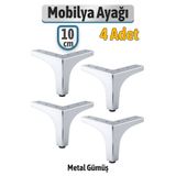 Badem10 Metalon 10 cm Krom 4 ADET Gümüş Metal Mobilya Ayağı Dayanıklı Modern Üçgen Koltuk Sehpa Masa Ünite