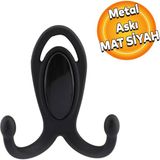 Badem10 Metax Uzay Askı Vestiyer Duvar Askısı Metal Dolap Elbise Askılığı Mat Siyah Siyah Kapak