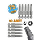 Badem10 Mıknatıslı Torx T30 Bits Uç 75 mm 10'lu Set Kutulu Manyetik 1/4" Matkap Ucu Tork 7.5 cm Uzunluk