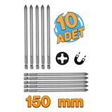 Badem10 Mıknatıslı Yıldız Ph2 Bits Uç 150 mm 10'lu Set Kutulu Manyetik 1/4" Matkap Ucu 15 cm Uzunluk