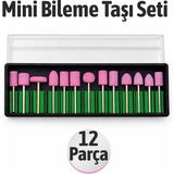 Badem10 Mini Dremel Taşlama Seti Saplı Bileme Taşı 12 Parça Hassas Taşlama Seti Manikür Seti - Pembe