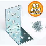 Badem10 Mobilya (50 Adet) Eşya Dolap Duvara Sabitleme Köşebent Bağlantı Aparatı L Demiri Gönye 40X60X60 mm - Metalik Gri