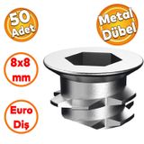 Badem10 Mobilya Bağlantı Eleman Eki Euro Diş 6 Köşe Vida Metal Dübel 8x8 M6 Çinko (50 ADET)