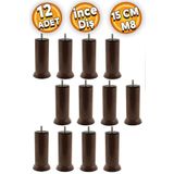 Badem10 Mobilya Baza Kanepe Koltuk Çekyat Yükseltme Ayağı M8 Kahverengi Metal Ayakları 15 Cm (12 ADET)