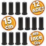 Badem10 Mobilya Baza Kanepe Koltuk Çekyat Yüksetlme Ayağı M8 Ince Diş Siyah Ayakları 15 Cm Metal (12 Adet)