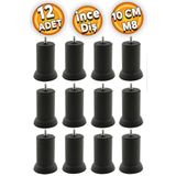 Badem10 Mobilya Baza Koltuk Kanepe Çekyat Yükseltme Ayağı Metal Ayakları Ince Diş M8 Siyah 10 Cm 12 Adet
