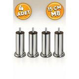 Badem10 Mobilya Baza Koltuk Yatak Çekyat Kanepe Yükseltme Ayağı Ince Diş M8 Krom Metal Ayakları 15 Cm 4 Adet