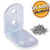 Badem10 Mobilya Dolap Köşe Bağlantı Sabitleme L Demir Gönye 30X30X22 mm (25 Adet)