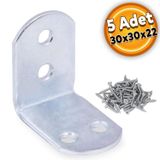 Badem10 Mobilya Dolap Köşe Bağlantı Sabitleme L Demir Gönye 30X30X22 mm (5 Adet)