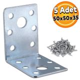 Badem10 Mobilya Dolap Köşe Bağlantı Sabitleme L Demir Köşebent Gönye 50x50x35 mm (5 ADET)