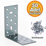 Badem10 Mobilya Eşya Dolap Duvara Sabitleme Köşebent Bağlantı Aparatı (50 Adet) L Demiri Gönye 40X80X80 mm - Metalik Gri