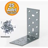 Badem10 Mobilya Eşya Dolap Duvara Sabitleme Köşebent Bağlantı Aparatı L Demiri Gönye 40X80X80 mm (25 Adet) - Metalik Gri