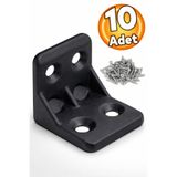 Badem10 Mobilya Eşya Dolap Köşebent Bağlantı Sabitleme Sabitleyici L Gönye 25x25x25 Mm Siyah (10 ADET)