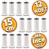 Badem10 Mobilya Kanepe Baza Koltuk Çekyat Yükseltme Ayağı M8 15 Cm Beyaz Metal Ince Diş Ayakları 12 Adet
