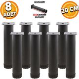 Badem10 Mobilya Kanepe Baza Koltuk Metal Destek Ayağı Ayarlanabilir 20 Cm Siyah Metal Ayakları (8 Adet)