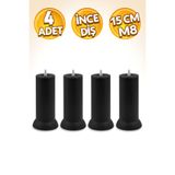 Badem10 Mobilya Kanepe Baza Yatak Koltuk Yükseltme Ayağı Ince Diş M8 Metal Siyah Ayakları 15 Cm 4 Adet