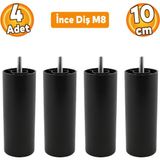 Badem10 Mobilya Kanepe Koltuk Baza Yükseltici M8 Civatalı İnce Diş Destek Ayağı Siyah 10 cm 4 Adet