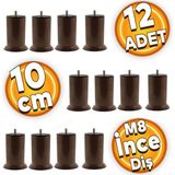 Badem10 Mobilya M8 Civata Kahverengi Metal Ayak 10 cm 12 Adet Metal Kanepe Baza Koltuk Destek Ayağı