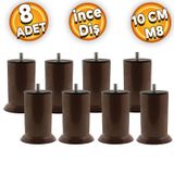 Badem10 Mobilya M8 Civata Kahverengi Metal Ayak 10 cm 8 Adet Metal Kanepe Baza Koltuk Destek Ayağı