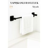 Badem10 Modern Tasarım Siyah Yapışkanlı Uzun Plastik Havluluk 39 cm Banyo ve Mutfak Duvar Tipi Askılık