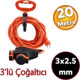 Badem10 Monofaze Çoğaltıcı Seyyar Topraklı 3'lü Grup Priz Fiş 20 Metre Cca Kablo Uzatma Kablosu 3x2.5 mm