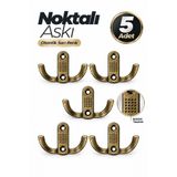 Badem10 Noktalı Askı Otantik Sarı Metal 5’li Set Dolap Vestiyer Mobilya Duvar Askısı Dekoratif Askılık