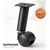 Badem10 Omaks 15 cm (1 Adet) Siyah Metal Gövdeli Plastik Tekerlekli Mobilya Baza Sehpa Ayağı Seyyar Ayak