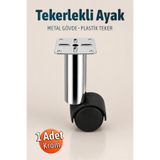 Badem10 Omaks 15 cm Krom Metal Gövdeli Tekerlekli Mobilya Zigon Orta Sehpa Ayağı Seyyar Ayakları