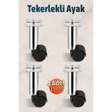 Badem10 Omaks (4 Adet) 15 cm Krom Metal Gövdeli Plastik Tekerlekli Mobilya Sehpa Baza Ayağı Seyyar Ayak