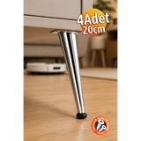 Badem10 Omaks (4 Adet) 20 cm Metal Krom Dereceli Mobilya Sehpa Kanepe Ayağı Montaj Vidaları Dahil Ayak