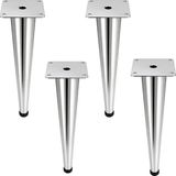 Badem10 Omaks (4 Adet) 20 cm Metal Krom Düz Mobilya Sehpa Kanepe Ayağı Montaj Vidaları Dahil Ayak - 20cm