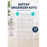 Badem10 Organizer Kutu 11''İnç 13 Gözlü Bölmeli Saklama Kutusu Hırdavat Takı Malzeme Düzenleyici