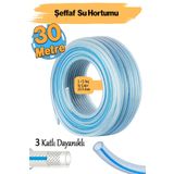 Badem10 Örgülü Şeffaf Bahçe Hortumu 30 Metre Dayanıklı 3 Katlı Sağlam Çeşme Su Sulama Yıkama Hortum 12.5 mm