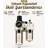 Badem10 Otomatik Boşaltmalı Ikili Hava Şartlandırıcı Kompresör Filtre Regülatör Yağlayıcı Manometreli Frl - Gri