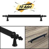 Badem10 Ovacık 128 mm Mat Siyah Metal Kulp 10 Adet Çekmece Dolap Kapak Kulbu