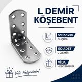 Badem10 Oval Başlı L Demir Gönye 30X55X55 mm 50 Adet Set Vida Dahil Dayanıklı Metal Köşe Bağlantı Aparatı - Gri