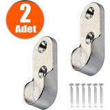 Badem10 Oval Boru Askı Flanşı Krom Dolap İçi Elbise Askı Aparatı Elemanı (2 Adet)