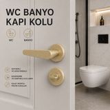 Badem10 Özen Kayı Titanyum Renk Wc Kapı Kolu Yuvarlak Rozetli Banyo Tuvalet Uyumlu Modern Kapı Kolu Takımı - 1 Adet