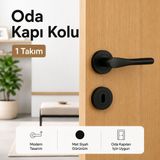 Badem10 Özen Royal Mat Siyah Oda Kapı Kolu 1 Takım Yuvarlak Rozetli Şık Modern Iç Oda Kapı Kolları - 1 Adet