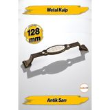 Badem10 Palmira Eskitme Antik Sarı Metal Kulp (128 mm - 12.8 cm) Mobilya Mutfak Çekmece Dolap Kulpu Kulbu Ku