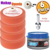Badem10 Pasta Cila Polisaj Süngeri Zımpara Tabanlı Turuncu 150 mm M14 Uyumlu Matkap Daire Aparatı (6 Parça)