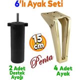 Badem10 Penta 6'lı Set Mobilya Tv Ünitesi Çekyat Koltuk Kanepe Destek Yükseltici Ayağı 15 cm Altın Ayakları M8 Civatalı