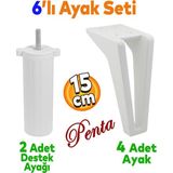 Badem10 Penta 6'lı Set Mobilya Tv Ünitesi Çekyat Koltuk Kanepe Destek Yükseltici Ayağı 15 cm Beyaz Ayakları M8 Civatalı